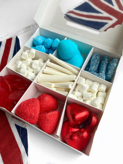 Independence Day Treat Box - Celebration Sweet Box - Sweet Treats - 4th July Sweet Gifts - Red White Blue Sweets - Street Party Decor -Candy