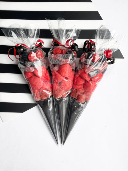 Stranger Things Inspired Sweet Cones - Sweet Cones - Black and Red Sweets - Spooky Sweets - Sweet Cone Treats - Postal Treats- Post Box Gift