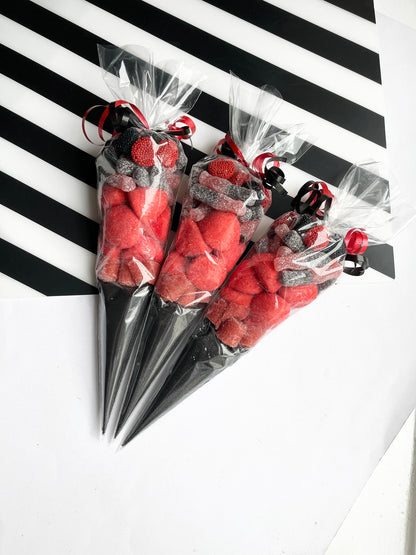 Stranger Things Inspired Sweet Cones - Sweet Cones - Black and Red Sweets - Spooky Sweets - Sweet Cone Treats - Postal Treats- Post Box Gift