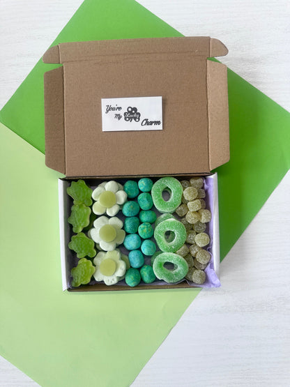 Lucky Charm Sweet Box - Postal Sweets - Postal Treats - Mini Sweet Treats - Mini Sweet Box - Jelly Sweets - Gifts for All - Green Jellies